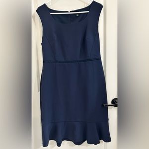 Ann Taylor Petite Navy Blue Fluted Sheath Dress 10P